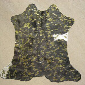 Mini Acid Wash Brazilian Hair On Cowhide Rug Gold Metallic 28" x 28" Small Space